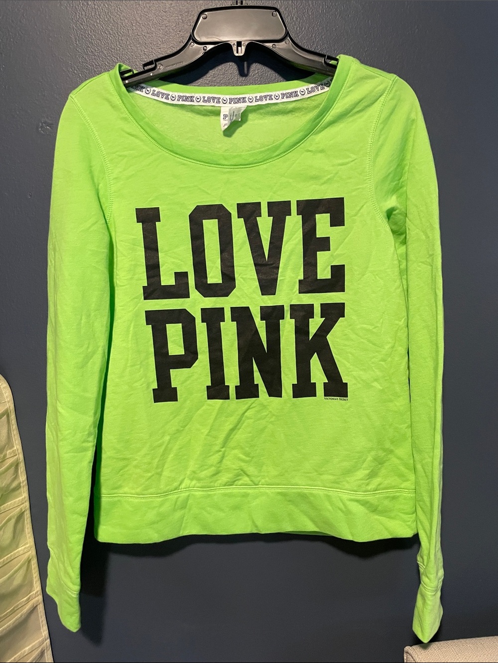 Victoria's Secret PINK neon lime green pullover sweatshirt, S